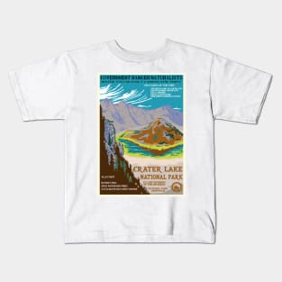 Retro WPA Poster of Crater Lake National Park Reimagined for the Future with Climate Change Kids T-Shirt